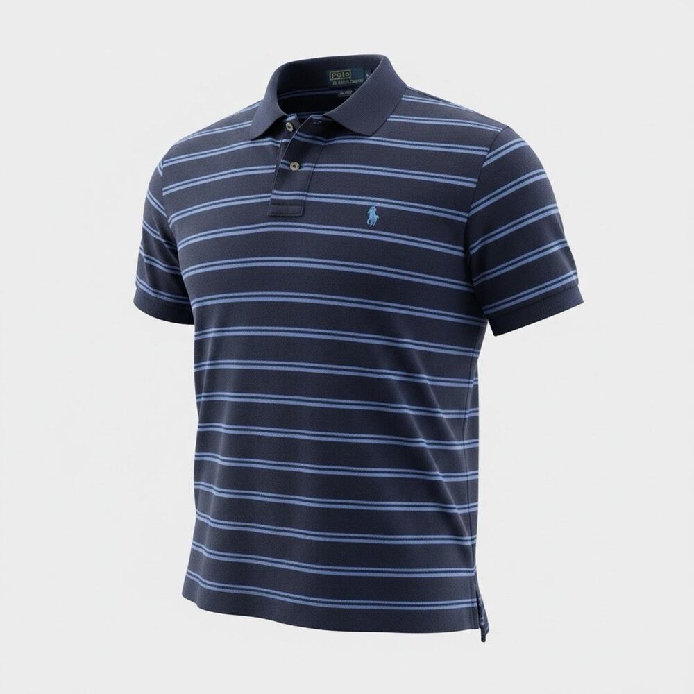 Polo by Ralph Lauren Men’s Lrg Polo Shirt Striped Blue Short Sleeve Preppy A137